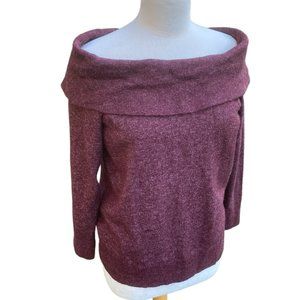 Abercrombie & Fitch Off-the-Shoulder Heather Maroon Y2K Girly Party Sweater-XL